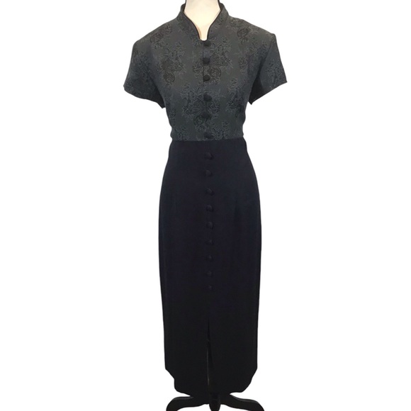 All that Jazz Vintage Womens Maxi Dress Size L Floral Shoulder Pads Button Goth - Picture 16 of 16